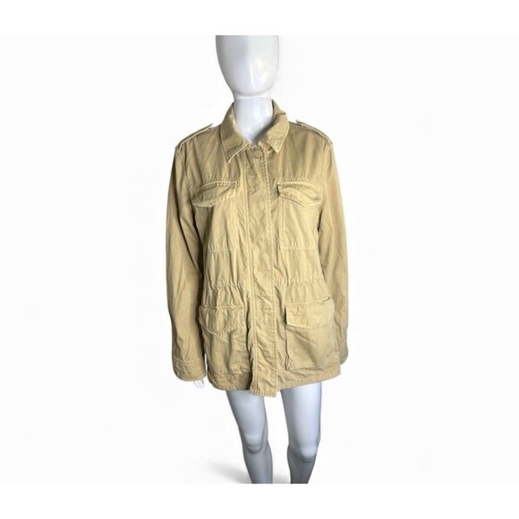 Gap Utility Jacket Women’s Medium Button Snap Beige Khaki Chore Coat - Picture 8 of 9